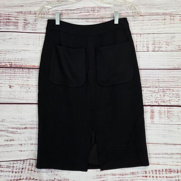 L'Agence Basic Black Pencil Skirt Size 4 Pockets Slit Stretch Classic Career Cor - Picture 2 of 13